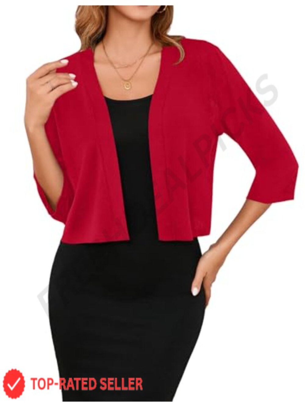 Lightweight Open Front Cropped Cardigan 3/4 Sleeve Shrug for Women